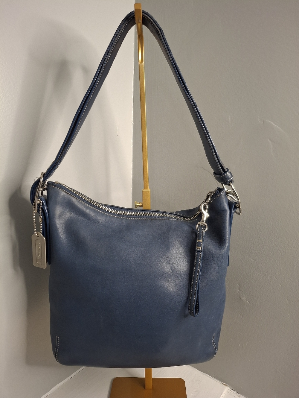Coach Vintage Blue Leather Hobo Shoulder Bag 2004 Style 9326 EUC